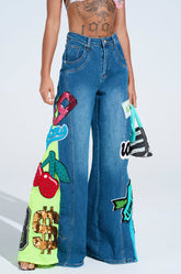 NOT SORRY PATCHWORK MEDIUM BLUE DENIM JEANS