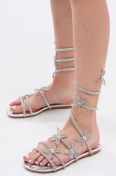 AKIRA ALBUS SILVER COIL RHINESTONE FLAT SANDAL