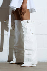 AZALEA WANG ALEXIA FOLD OVER WEDGE BOOT IN WHITE