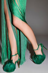 AZALEA WANG ANGELES GREEN FEATHER STILETTO SANDAL