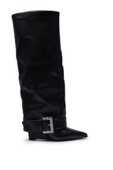 AZALEA WANG ANTONINA BLACK WEDGE PU BOOT