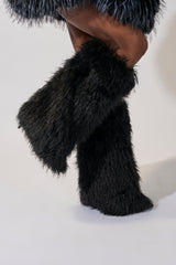 AZALEA WANG ARETE BLACK FUR STILETTO BOOT