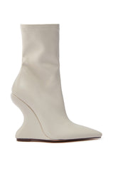AZALEA WANG ARKETTA BEIGE ABSTRACT WEDGE HEEL BOOTIE