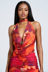 UP IN FLAMES SCARF DETAILED COWL NECK BLOUSE