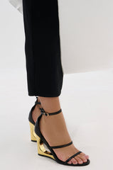 AZALEA WANG AYYAR BLACK GOLD WEDGE HEEL SANDAL