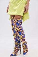 AZALEA WANG BERKLEY BLUE BAROCADE EMBELLISHED BOOT