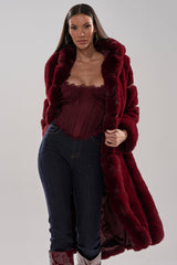 BERLIN HOODED FAUX FUR IN BURGUNDY