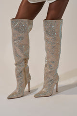 AZALEA WANG BIBBLE GOLD RHINESTONE STILETTO OVER THE KNEE BOOT