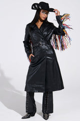 RYDER FRINGE TRENCH IN BLACK MULTI