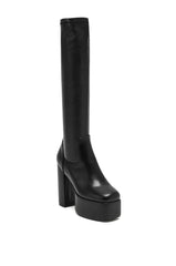 AZALEA WANG BOMBON BLACK STRETCH PU CHUNKY BOOT