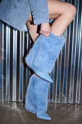AZALEA WANG BRIASH DENIM FUR HIDDEN WEDGE BOOTIE