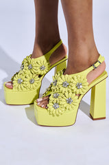 AZALEA WANG CORRA LIME FLORAL EMBELLISHED CHUNKY PLATFORM SANDAL