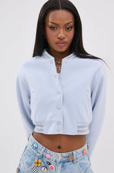 DAVIS EVERYDAY VARSITY BOMBER IN LIGHT BLUE