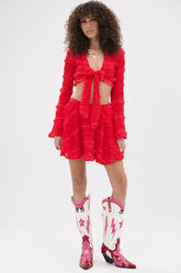 GIMME MORE SLINKY MINI SKIRT IN RED