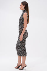 NEXT UP SHREDDED MESH MIDI DRESS