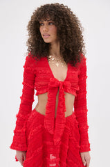 GIMME MORE TIE FRONT SLINKY BLOUSE IN RED