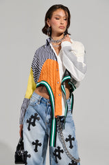 NEVER SEE YOU AGAIN BUTTON DOWN COLOR BLOCK SHIRT