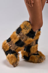 AZALEA WANG FENNEC MULTI PATCH WORK FUR KNEE HIGH BOOT