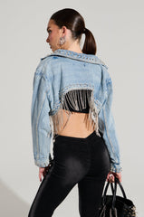 WATERFALL RHINESTONE CROPPED DENIM JACKET
