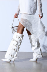 AZALEA WANG FROST WHITE BELTED STILETTO BOOT