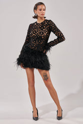 WHO ME? KNIT CROCHET MINI DRESS WITH FEATHERS