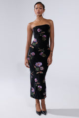LUNA BEADED FLORAL VELVET MIDI DRESS