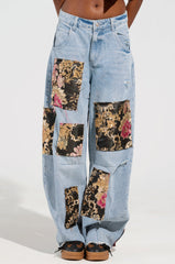 QUEENDOM BROCADE PATCH RELAXED DENIM