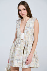 JUST A GIRL TWEED MINI DRESS IN WHITE