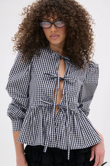 LOTS OF LOVE TO GIVE GINGHAM TIE FRONT BLOUSE