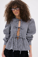 LOTS OF LOVE TO GIVE GINGHAM TIE FRONT BLOUSE