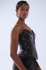 HARD TO PLEASE STUDDED FAUX LEATHER CORSET