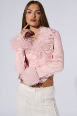 PRINCESS ENERGY FUR DETAIL CORSET TOP IN PINK