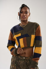 DORA COLOR BLOCKED CROP SWEATSHIRT