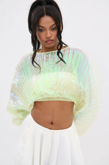 CHAR PLEATED IRIDESCENT CROP TOP