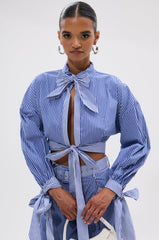 UNDER THE SUN STRIPE TIE FRONT BLOUSE