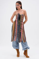 A LOT GOING ON DENIM TOP