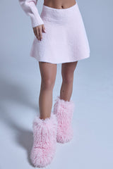CUDDLE UP FUZZY MINI SKIRT IN PINK