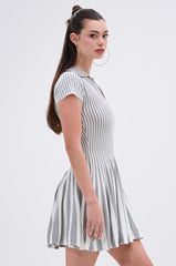 ALINA PLEATED KNIT FIT AND FLARE MINI DRESS