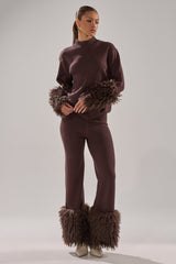 COZY VIBES SWEATER PANT WITH FUR CUFF IN BROWN