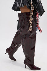 AZALEA WANG HALINA BURGUNDY CROC STILETTO BOOT