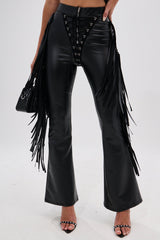 SHOW TIME FAUX LEATHER FLARE PANT WITH LACE UP