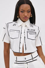 BLANK SPACE CROPPED SHORT SLEEVE BUTTON DOWN