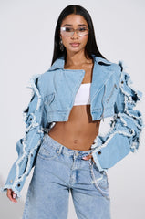SNAP OUT OF IT ULTRA CROP MOTO IN DENIM