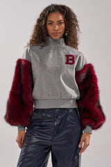 NEW EAST SIDE FAUX FUR SLEEVE SWEATSHIRT