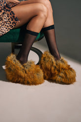 AZALEA WANG JAEKE FOX FUR WEDGE PUMP IN BROWN