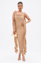 GET LIKE ME BACKLESS MIDI DRESS IN MOCHA MOUSSE
