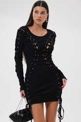 RUN THIS TOWN LACE UP MINI DRESS