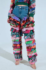 LIFE IS BUT A DREAM BROCADE RUFFLE DENIM