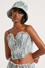 VERONICA FLORAL LACE DENIM CORSET