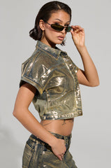 ALL ABOUT THAT SHINE BUTTON DOWN TOP